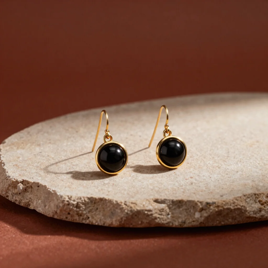 Obsidian & Sculpted Brass Earrings